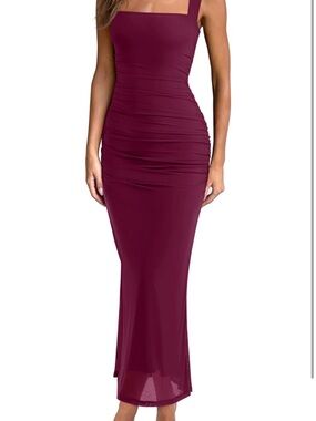 Amazon Burgundy Square-Neck Ruched Maxi Dress